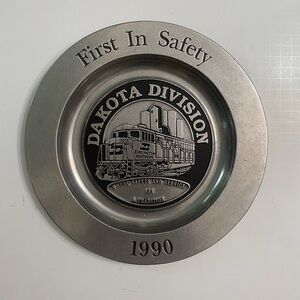 1990 Burlington Northern RailRoad First in Safety Award Metal Plate